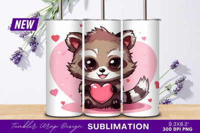Cute Raccoon Holding Heart Valentines Illustration Sublimation Regulrcrative 