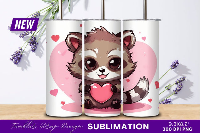 Cute Raccoon Holding Heart Valentines Illustration Sublimation Regulrcrative 