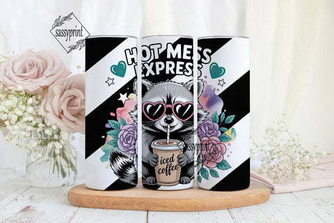 Cute Raccoon Iced Coffee 20oz Tumbler Sublimation sassyprint 