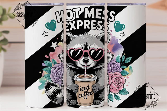 Cute Raccoon Iced Coffee 20oz Tumbler Sublimation sassyprint 