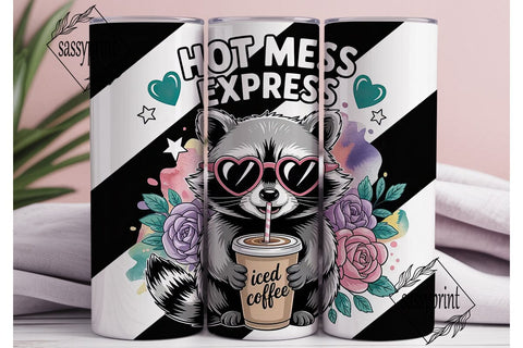 Cute Raccoon Iced Coffee 20oz Tumbler Sublimation sassyprint 