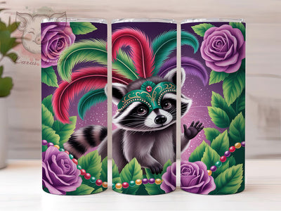 Cute Raccoon Mardi Gras Tumbler, Carnival Animal Wrap, Festive Party Cup, 20oz Sublimation Wrap, New Orleans Celebration Tumbler, Playful Raccoon Design Cup, Colorful Mardi Gras Wrap Sublimation Lara' s Designs 