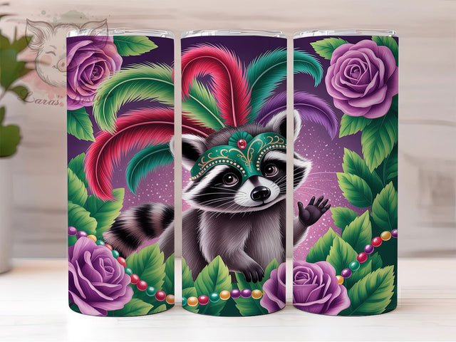 Cute Raccoon Mardi Gras Tumbler, Carnival Animal Wrap, Festive Party Cup, 20oz Sublimation Wrap, New Orleans Celebration Tumbler, Playful Raccoon Design Cup, Colorful Mardi Gras Wrap Sublimation Lara' s Designs 