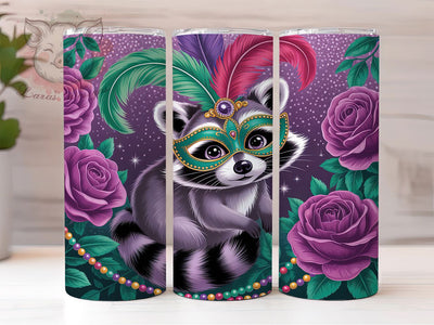 Cute Raccoon Mardi Gras Tumbler, Carnival Animal Wrap, Festive Party Cup, 20oz Sublimation Wrap, New Orleans Celebration Tumbler, Playful Raccoon Design Cup, Colorful Mardi Gras Wrap Sublimation Lara' s Designs 