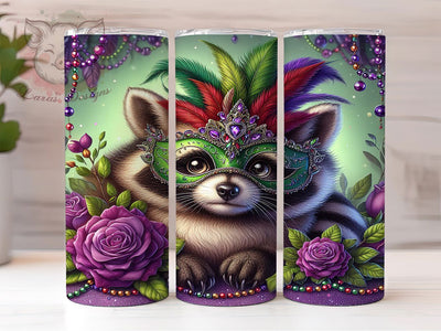 Cute Raccoon Mardi Gras Tumbler, Carnival Animal Wrap, Festive Party Cup, 20oz Sublimation Wrap, New Orleans Celebration Tumbler, Playful Raccoon Design Cup, Colorful Mardi Gras Wrap Sublimation Lara' s Designs 