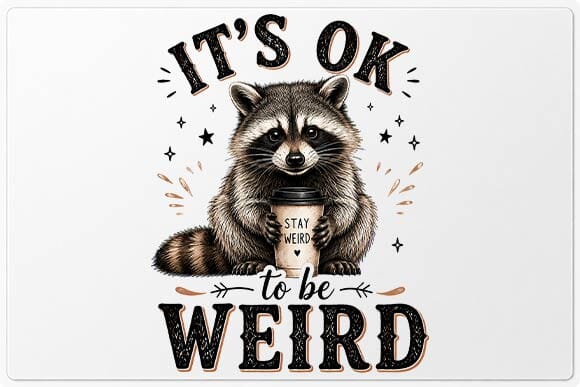 Cute Raccoon Quote PNG | It's OK to Be Weird Digital Download SVG BillahCrafts 