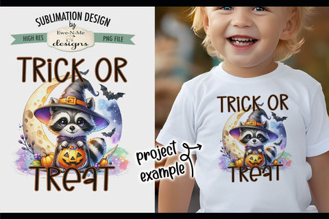 Cute Raccoon Trick or Treat Halloween PNG Design for Sublimation and DTF Sublimation Ewe-N-Me Designs 