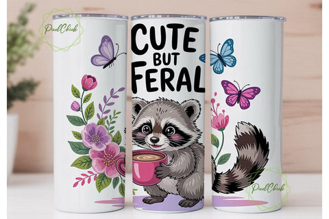 Cute Raccoon Tumbler Wrap PNG Sublimation PixelChick 