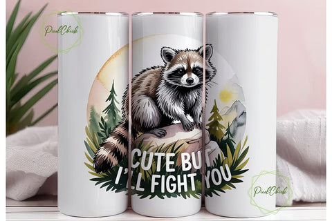 Cute Raccoon Tumbler Wrap PNG Sublimation PixelChick 