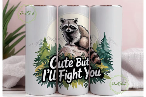 Cute Raccoon Tumbler Wrap PNG Sublimation PixelChick 