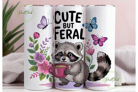 Cute Raccoon Tumbler Wrap PNG Sublimation PixelChick 