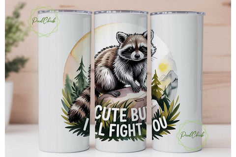 Cute Raccoon Tumbler Wrap PNG Sublimation PixelChick 