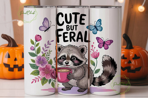 Cute Raccoon Tumbler Wrap PNG Sublimation PixelChick 