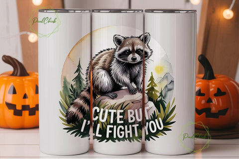 Cute Raccoon Tumbler Wrap PNG Sublimation PixelChick 