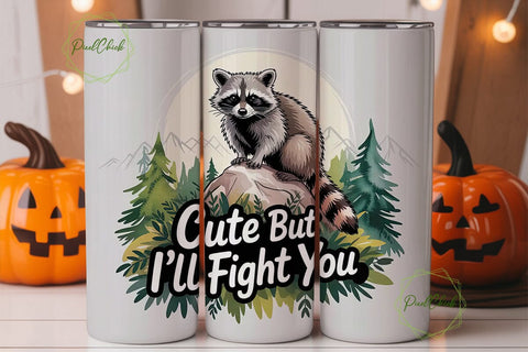 Cute Raccoon Tumbler Wrap PNG Sublimation PixelChick 
