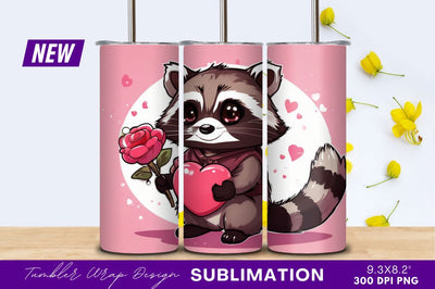 Cute raccoon valentine holding rose and heart Sublimation Regulrcrative 
