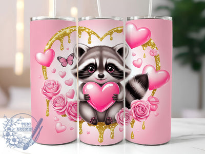 Cute Raccoon Valentine Tumbler, Cute Animal Wrap, Love Heart Cup, Butterfly Floral Sublimation, Valentine Gift Tumbler, Sweet Raccoon Wrap, Adorable Animal Cup Sublimation ToriDesigns 
