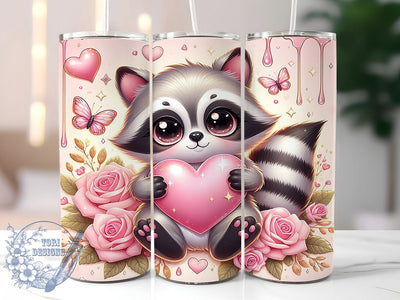 Cute Raccoon Valentine Tumbler, Cute Animal Wrap, Love Heart Cup, Butterfly Floral Sublimation, Valentine Gift Tumbler, Sweet Raccoon Wrap, Adorable Animal Cup Sublimation ToriDesigns 