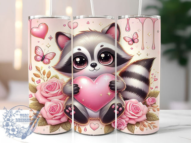 Cute Raccoon Valentine Tumbler, Cute Animal Wrap, Love Heart Cup, Butterfly Floral Sublimation, Valentine Gift Tumbler, Sweet Raccoon Wrap, Adorable Animal Cup Sublimation ToriDesigns 