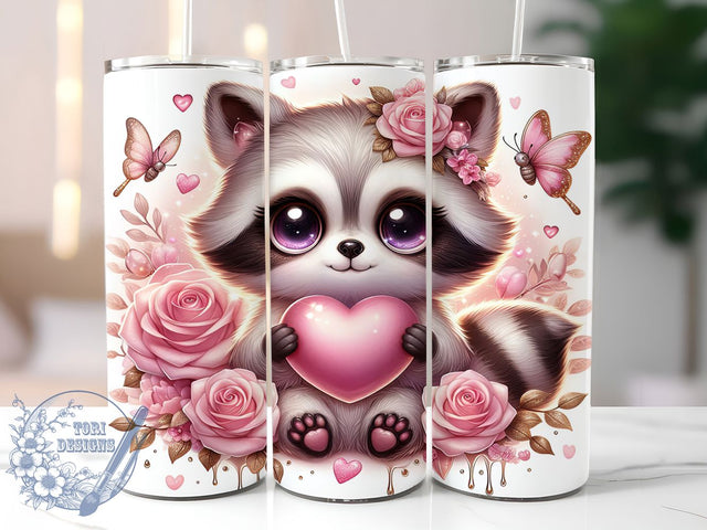 Cute Raccoon Valentine Tumbler, Cute Animal Wrap, Love Heart Cup, Butterfly Floral Sublimation, Valentine Gift Tumbler, Sweet Raccoon Wrap, Adorable Animal Cup Sublimation ToriDesigns 
