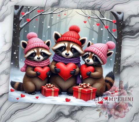 Cute Raccoon Valentine's 20oz Tumbler, Valentine's Day Gift, 20oz Tumbler Wrap, Sublimation Design, Cute Raccoons, Valentine's Day Tumbler, Animal Lover Gift Sublimation Li Zamperini 