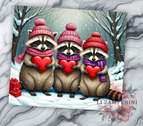 Cute Raccoon Valentine's 20oz Tumbler, Valentine's Day Gift, 20oz Tumbler Wrap, Sublimation Design, Cute Raccoons, Valentine's Day Tumbler, Animal Lover Gift Sublimation Li Zamperini 