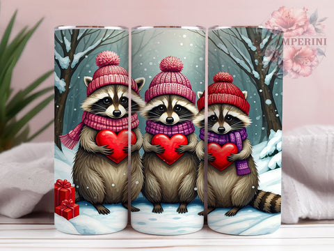 Cute Raccoon Valentine's 20oz Tumbler, Valentine's Day Gift, 20oz Tumbler Wrap, Sublimation Design, Cute Raccoons, Valentine's Day Tumbler, Animal Lover Gift Sublimation Li Zamperini 