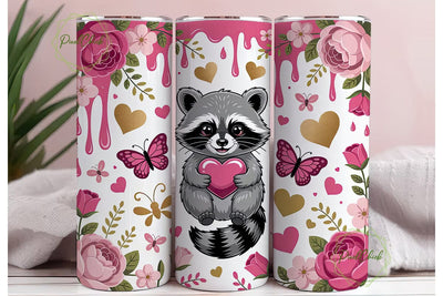 Cute Raccoon Valentine's Tumbler Wrap Sublimation PixelChick 