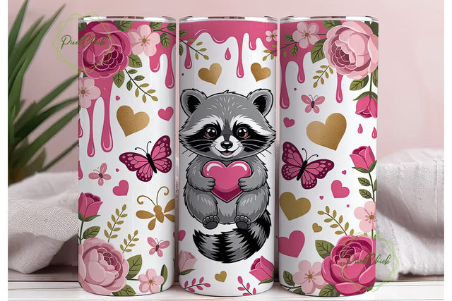 Cute Raccoon Valentine's Tumbler Wrap Sublimation PixelChick 