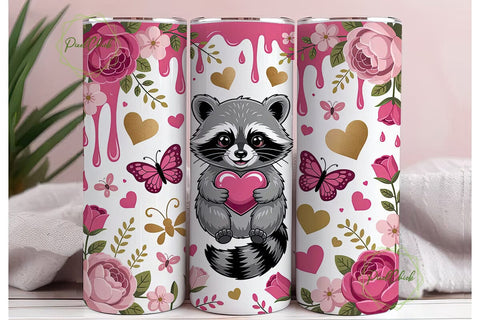 Cute Raccoon Valentine's Tumbler Wrap Sublimation PixelChick 