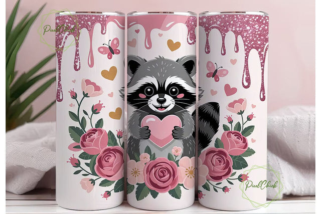 Cute Raccoon Valentine's Tumbler Wrap Sublimation PixelChick 