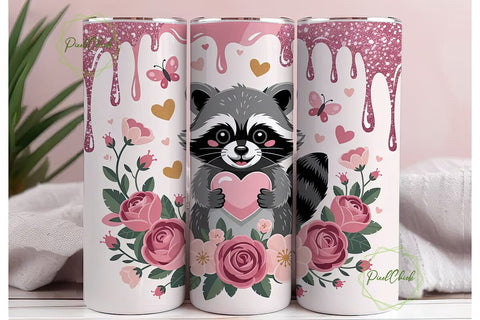 Cute Raccoon Valentine's Tumbler Wrap Sublimation PixelChick 
