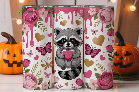 Cute Raccoon Valentine's Tumbler Wrap Sublimation PixelChick 