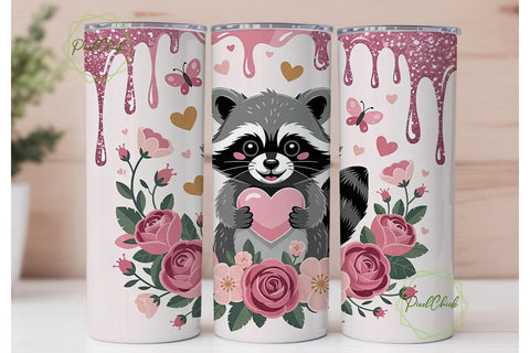 Cute Raccoon Valentine's Tumbler Wrap Sublimation PixelChick 