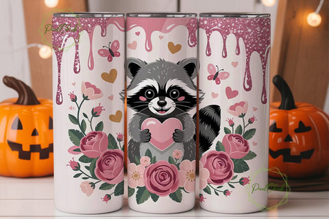 Cute Raccoon Valentine's Tumbler Wrap Sublimation PixelChick 