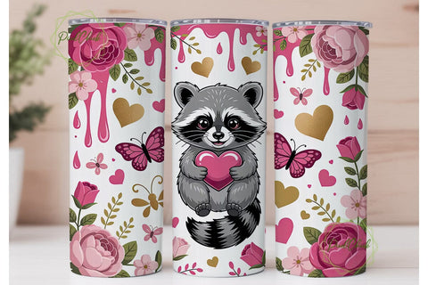 Cute Raccoon Valentine's Tumbler Wrap Sublimation PixelChick 