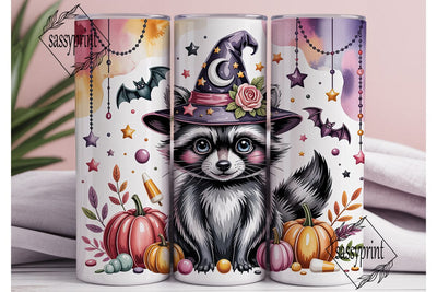 Cute Raccoon Witch Halloween Tumbler Sublimation sassyprint 