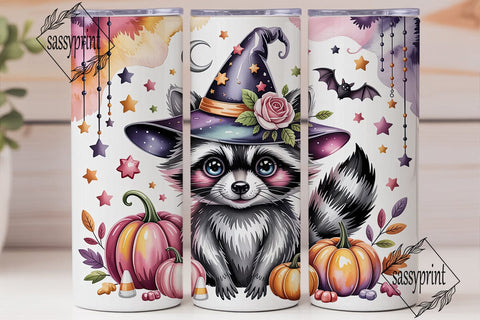 Cute Raccoon Witch Halloween Tumbler Sublimation sassyprint 