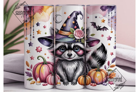 Cute Raccoon Witch Halloween Tumbler Sublimation sassyprint 