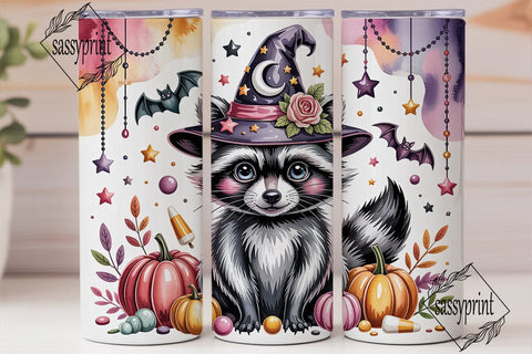 Cute Raccoon Witch Halloween Tumbler Sublimation sassyprint 
