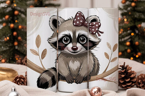 Cute Raccoon with Bow 20oz Tumbler Wrap Sublimation DesignSVG 