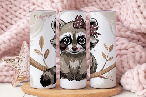Cute Raccoon with Bow 20oz Tumbler Wrap Sublimation DesignSVG 