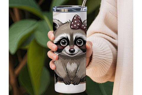 Cute Raccoon with Bow 20oz Tumbler Wrap Sublimation DesignSVG 