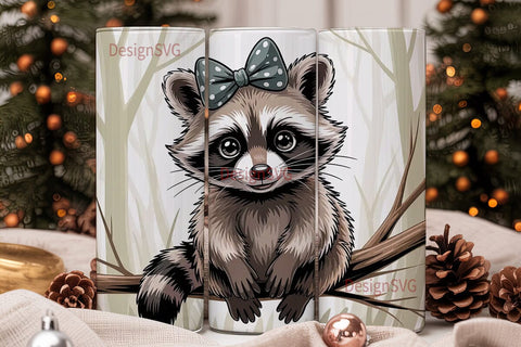 Cute Raccoon with Bow 20oz Tumbler Wrap Sublimation DesignSVG 
