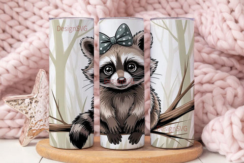 Cute Raccoon with Bow 20oz Tumbler Wrap Sublimation DesignSVG 