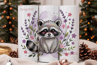 Cute Raccoon with Lavender 20oz Tumbler Sublimation DesignSVG 
