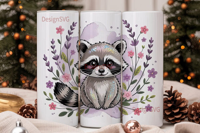 Cute Raccoon with Lavender 20oz Tumbler Sublimation DesignSVG 