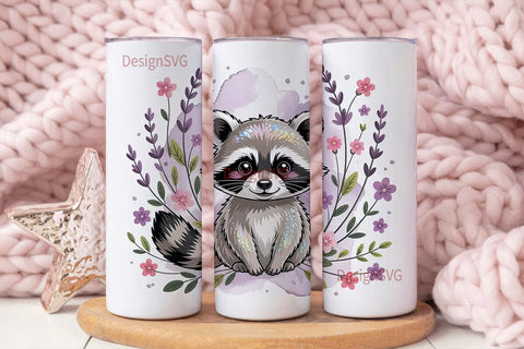 Cute Raccoon with Lavender 20oz Tumbler Sublimation DesignSVG 