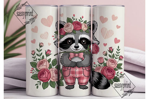 Cute Raccoon with Roses 20oz Tumbler Sublimation sassyprint 
