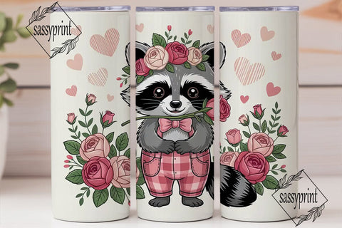 Cute Raccoon with Roses 20oz Tumbler Sublimation sassyprint 